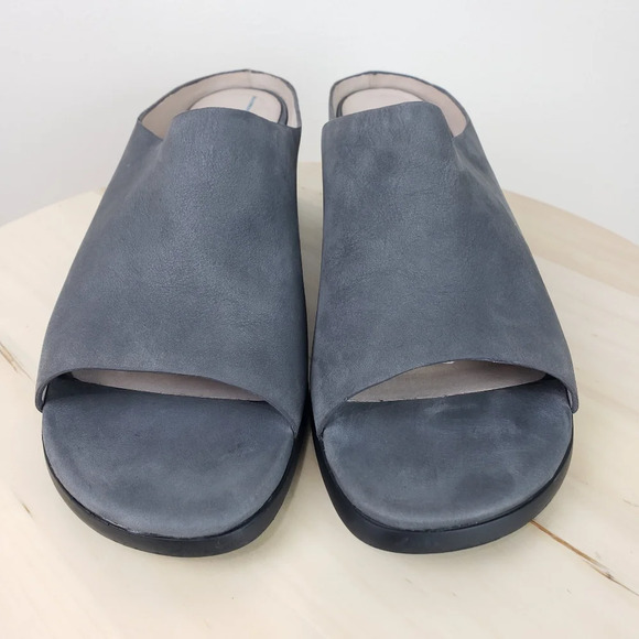 Ecco Women’s Size 10 Round Chunky Heel Slide Sandal Gray Leather Suede Open Toe - Picture 6 of 14